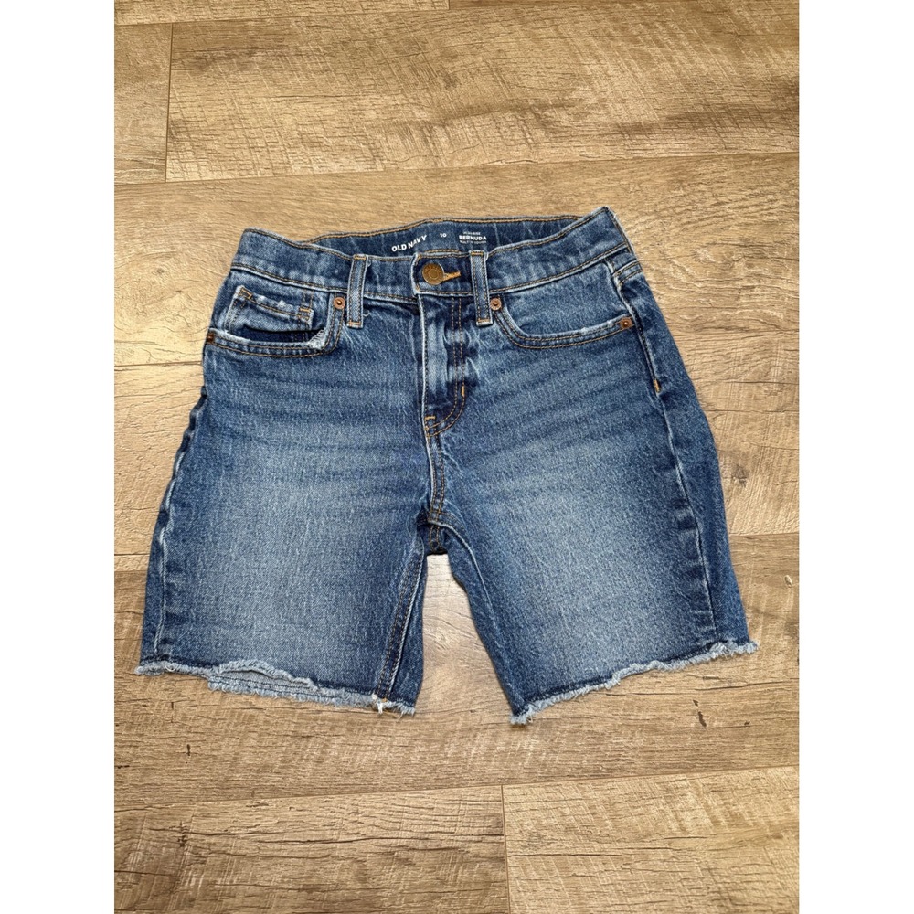 Old Navy Girl's Size 10 High Rise Bermuda Jean Shorts Built-In Tough Frayed Hem